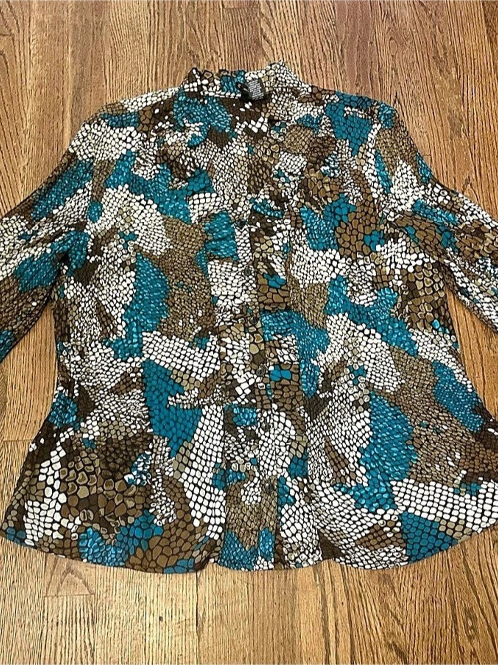 Directions Animal Print Blouse in Brown & Blue XL Like New